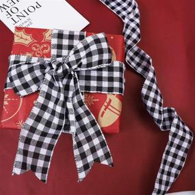 img 1 attached to 🎁 URATOT White and Black Plaid Burlap Ribbon Gingham Christmas Wrapping Ribbon - Perfect for Crafts, Decorations, and Floral Bows!