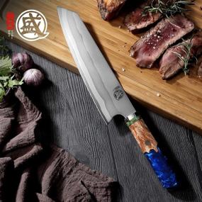 img 3 attached to 🔪 Premium 8-Inch Kiritsuke Chef Knife: MITSUMOTO SAKARI - Hand Forged 440C Damascus Steel, Blue Pomegranate Handle, Ideal for Professional Sushi and Meat Chefs - With Gift Box