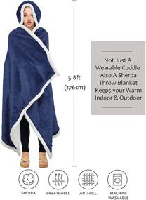 img 2 attached to 🧥 Catalonia Classic Sherpa Hooded Blanket: Warm Cozy Poncho Wrap in Ultra Soft Navy Fleece (47’x73’)