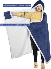 img 1 attached to 🧥 Catalonia Classic Sherpa Hooded Blanket: Warm Cozy Poncho Wrap in Ultra Soft Navy Fleece (47’x73’)