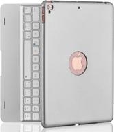 ⌨️ premium silver ipad keyboard case, compatible with ipad pro 9.7, new 2018 ipad, 2017 ipad, ipad air 1 & 2 - ultra slim with smart folio hard back cover, bluetooth keyboard, auto wake/sleep logo