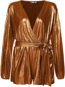 img 3 attached to YOINS Women's Sequin Rompers: Long Sleeve V Neck Jumpsuits, Bandage Sparkle Metallic Playsuits for Party