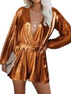 yoins women's sequin rompers: long sleeve v neck jumpsuits, bandage sparkle metallic playsuits for party logo