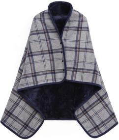 img 4 attached to 👚 XING YE CHUAN Fleece Wearable Blanket with Buttons: Comfy Poncho Throw for Women - Lightweight Microfiber Plaid Design (Grey)