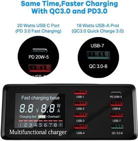 img 3 attached to 🔌 ASOMETECH USB Зарядное устройство Hub: 100W 8-портовая настольная многопортовая USB зарядная станция с портом Type C, портом Quick Charge 3.0 USB, беспроводным зарядным устройством, ЖК-дисплеем - Быстрое зарядное устройство USB C для iPhone 12, планшета и других устройств.