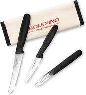 🔪 bolexino 3 piece paring knife set with knife roll bag - meal prep kitchen knife set, stainless steel paring knives, peeling knives set with steel peeler - ideal gift for men logo