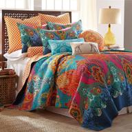 🛏️ levtex home - king quilt set - mackenzie (106x92in.) + two pillow shams (26x20in.) - bohemian style - teal, orange, yellow, green, blue - reversible - made of cotton fabric logo