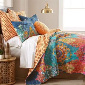 img 3 attached to 🛏️ Levtex Home - King Quilt Set - Mackenzie (106x92in.) + Two Pillow Shams (26x20in.) - Bohemian Style - Teal, Orange, Yellow, Green, Blue - Reversible - Made of Cotton Fabric