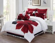 🌸 floral oversize comforter set - 8 piece king size bedding in burgundy red, black, white, and grey fine print logo