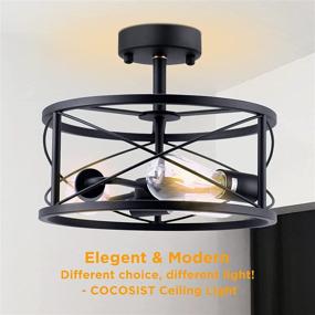 img 1 attached to Semi Flush Mount Industrial Ceiling Light with Metal Cage, 🔦 Black Farmhouse Style Fixture for Hallway, Entryway, Bedroom, Dining Room, By COCOSIST