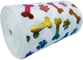 img 1 attached to White Grosgrain Ribbons (Paw Dog Bone) - Laser Foil Printed, 3 Inches Wide, 5 Yards Length