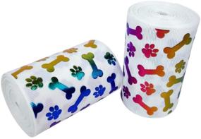 img 2 attached to White Grosgrain Ribbons (Paw Dog Bone) - Laser Foil Printed, 3 Inches Wide, 5 Yards Length