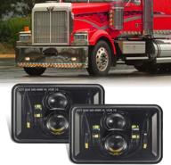 partsam 4x6 inch led headlights: true dot approved h6545 h4656 h4651 h4652 h4666 projector lens replacement for peterbilt kenworth oldsmobile cutlass trucks - 2pcs black 60w rectangular logo