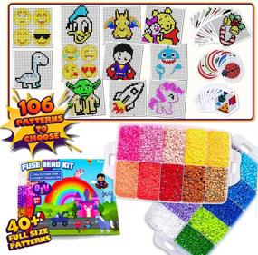 img 3 attached to FunzBo Mega Fuse Beads Set for Kids Craft Art - 106 Patterns Fusebead Melty Fusion Colored Arts and Crafts Kit for Boys Girls Age 4 5 6 7 8 Year Old Classroom