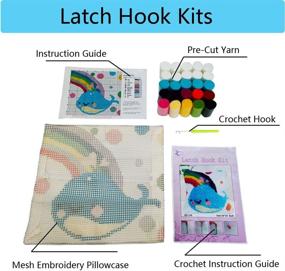 img 4 attached to 🧶 Latch Hook Kits: Fun and Easy Preprinted Pattern Pillow Making Crafts for Adults and Kids, 16x16 Inch Beginner Kit