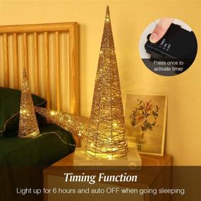 img 1 attached to 🎄 Lewondr Christmas Cone Tree LED Light Set - Battery Operated Exquisite Glittering Xmas Tree Decorations for Indoor Outdoor Use - Festival Home Décor (24"/18"/12") in Gold