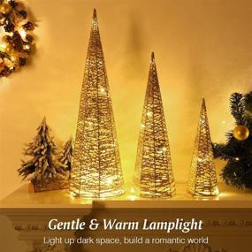 img 3 attached to 🎄 Lewondr Christmas Cone Tree LED Light Set - Battery Operated Exquisite Glittering Xmas Tree Decorations for Indoor Outdoor Use - Festival Home Décor (24"/18"/12") in Gold