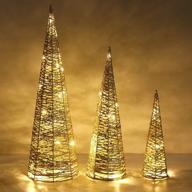 🎄 lewondr christmas cone tree led light set - battery operated exquisite glittering xmas tree decorations for indoor outdoor use - festival home décor (24"/18"/12") in gold logo