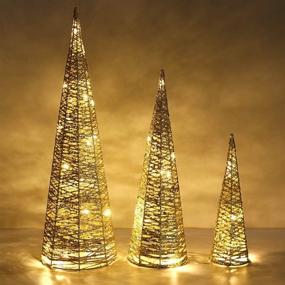 img 4 attached to 🎄 Lewondr Christmas Cone Tree LED Light Set - Battery Operated Exquisite Glittering Xmas Tree Decorations for Indoor Outdoor Use - Festival Home Décor (24"/18"/12") in Gold