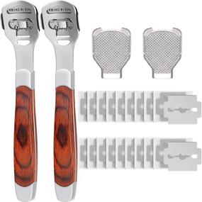 img 4 attached to 🦶 24-Piece Foot Care Tool Set: 2 Callus Shaver Sets with 20 Replacement Blades, 2 Foot File Heads, Hard Skin Remover for Hands and Feet - Wooden Handle