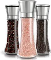 🧂 adjustable coarseness salt and pepper grinder set - brushed stainless steel and glass body shakers (3 pack) [as illustrated in picture] logo