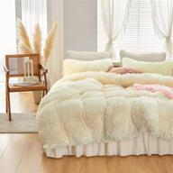 🛏️ queen size faux fur comforter set cream white - 6 piece shaggy comforter set for ultimate luxury and warmth - bed in a bag with flannel bed skirt and pillowcases logo