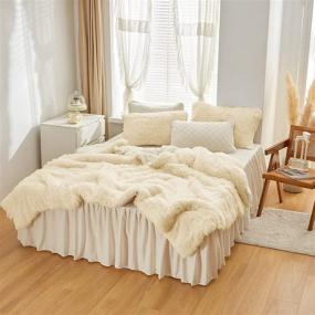 img 2 attached to 🛏️ Queen Size Faux Fur Comforter Set Cream White - 6 Piece Shaggy Comforter Set for Ultimate Luxury and Warmth - Bed in a Bag with Flannel Bed Skirt and Pillowcases