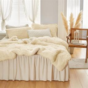 img 1 attached to 🛏️ Queen Size Faux Fur Comforter Set Cream White - 6 Piece Shaggy Comforter Set for Ultimate Luxury and Warmth - Bed in a Bag with Flannel Bed Skirt and Pillowcases