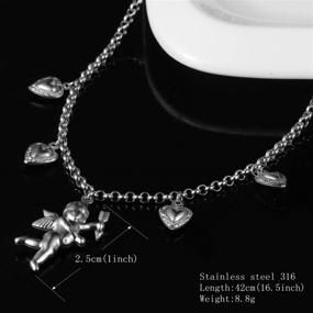 img 2 attached to 💖 Ожерелье на шейку Tiande Angel Cupid Chain - нержавеющая сталь с ангельским крылышком, сердцем любви и колокольчиком - ожерелье на клетку для женщин, девочек, мужчин и мальчиков.