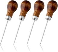 🔧 enhance leather craftmanship with gourd awl tool set - 4 wooden handle scratch awls for diy handmade leather pouch hole punching logo