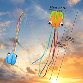 img 2 attached to 🪁 DASK Kites for Kids: Easy-to-Fly 2 Pack Octopus Kite with Long Tail - 157 Inches - Orange Green+Blue - Ideal for Kids and Adults