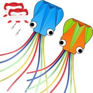 🪁 dask kites for kids: easy-to-fly 2 pack octopus kite with long tail - 157 inches - orange green+blue - ideal for kids and adults логотип