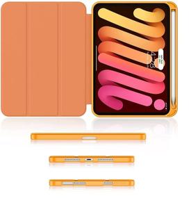 img 2 attached to 🍊 Soke iPad Mini 6 Case 2021 with Pencil Holder - [Full Body Protection + Apple Pencil 2nd Gen Charging + Auto Wake/Sleep], Soft TPU Back Cover for 2021 iPad Mini 6th Gen 8.3 inch (Citrus)