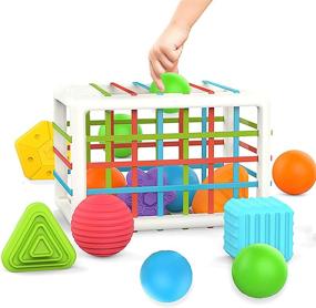 img 4 attached to HOOLYUK Baby Shape Sorting Toy: Colorful Shapes Sorter Bin with Elastic Bands for Sensory Development and Cognitive Skills, Suitable for Ages 12 Months and Up (12pcs)