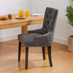 img 2 attached to 🪑 CangLong Dark Grey Button-Tufted Dining Side Chair: Modern Elegance for Dining Room and Bedroom