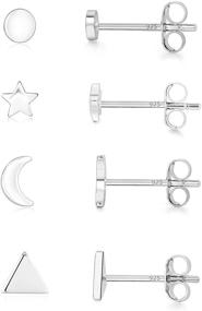 img 4 attached to 💎 Sterling Silver Stud Earrings Set for Women & Teens: Star, Moon, Ball, Heart - Clear Cute Studs Earrings for Girls