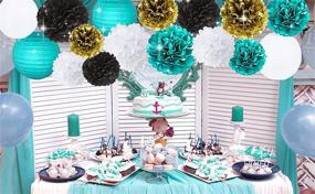 img 1 attached to 🎉 Furuix White Teal Black Gold Party Decorations - Tissue Paper Pom Pom and Lanterns Set for Teal Theme Party Wedding, Teal Black Bridal Shower, Teal Baby Shower, and Teal Wedding Decorations