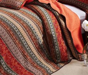 img 3 attached to 🛏️ Набор высококачественных хлопковых покрывал для кровати размером «квин» - полосатые классические пледы из трех деталей в пэтчворк стиле.