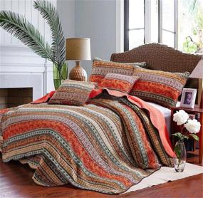 img 4 attached to 🛏️ Top-rated Queen Size Cotton Quilt Sets - Striped Classical 3-Piece Patchwork Bedspread