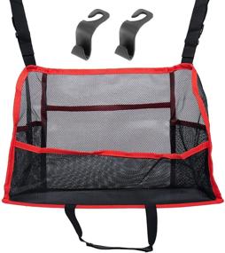 img 4 attached to 👜 Car Net Pocket Handbag Holder - Large Mesh Organizer for Car Front Seat - Travel Tidy Car Bag Holder - Safety Barrier with Car Hooks - Handbag Holder Between Seats (Red Trim)