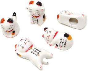 img 3 attached to 🐱 Honbay Set of 5 Adorable Ceramic Lucky Cat Chopstick Rests - Holder for Utensils, Paint Brushes, and More