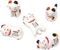 🐱 honbay set of 5 adorable ceramic lucky cat chopstick rests - holder for utensils, paint brushes, and more logo