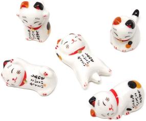 img 4 attached to 🐱 Honbay Set of 5 Adorable Ceramic Lucky Cat Chopstick Rests - Holder for Utensils, Paint Brushes, and More