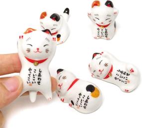 img 1 attached to 🐱 Honbay Set of 5 Adorable Ceramic Lucky Cat Chopstick Rests - Holder for Utensils, Paint Brushes, and More