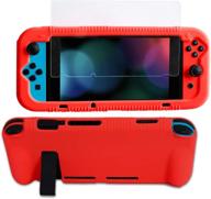 🔴 kconn protective silicone case for nintendo switch - tempered glass screen protector & game card storage - soft, durable, shock-absorbing & anti-scratch - warm red logo