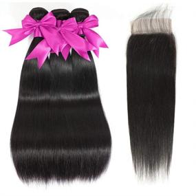 img 3 attached to Straight Bundles Closure Brazilian Unprocessed Hair Care