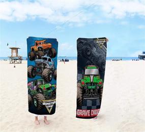 img 1 attached to 🚀 Monster Jam Team Up Kids Towel: Grave Digger & Megalodon - Soft & Absorbent - 28 x 58 inches