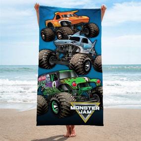 img 2 attached to 🚀 Monster Jam Team Up Kids Towel: Grave Digger & Megalodon - Soft & Absorbent - 28 x 58 inches