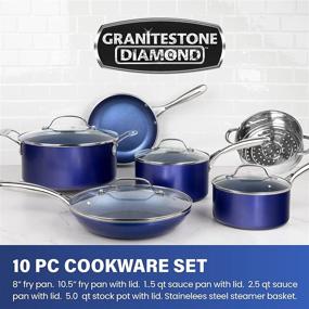 img 3 attached to Набор посуды Granitestone Blue Cookware - 10 предметов, неклеевой набор сковород и кастрюль для эффективного приготовления пищи