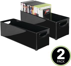 img 3 attached to mDesign Plastic Video Game Organizer - Game Storage Holder Bin with Handles for Media Console Stand, Closet Shelf, Tower, and Bookshelves - Holds Discs, Video Games, Headsets - 2 Pack - Black